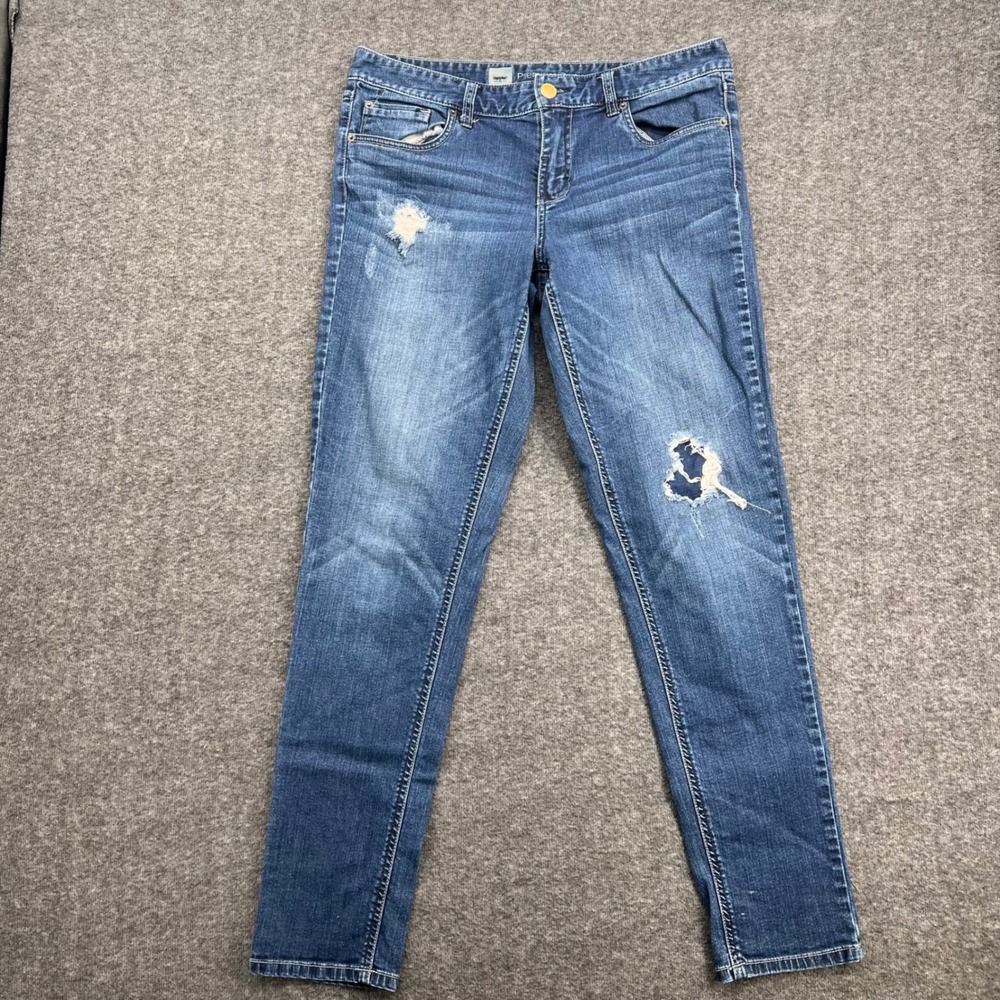 Mossimo Premium Denim Womens Size 10 Skinny Distressed Ripped Jeans Medium Wash